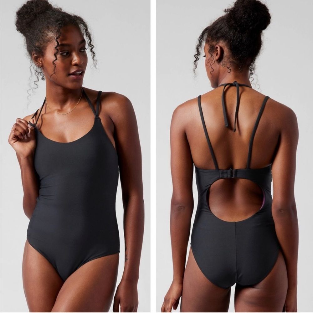Athleta Keyhole One Piece Swimsuit Black Size MT Medium Tall UPF 50 Bathing Suit